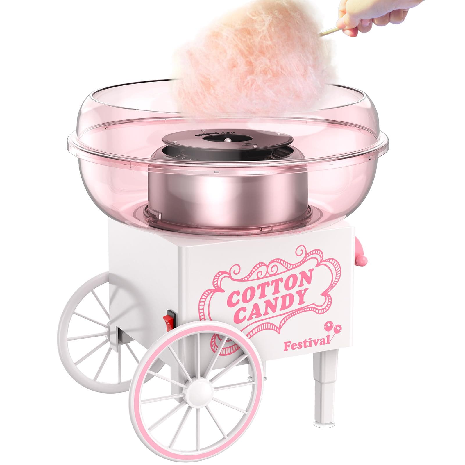 Cotton Candy Machine, Mini Cotton Candy Maker Machine for Kids with Sugar Scoop, Easy & Safe to Use, Pink Vintage Portable Candy Floss Maker for Birthday, Home, Party Gatherings, Christmas Gift