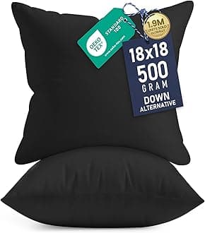 Throw Pillows Insert (Pack of 2, Black) - 18 x 18 Inches Bed and Couch Pillows - Indoor Decorative Pillows (UB2663)