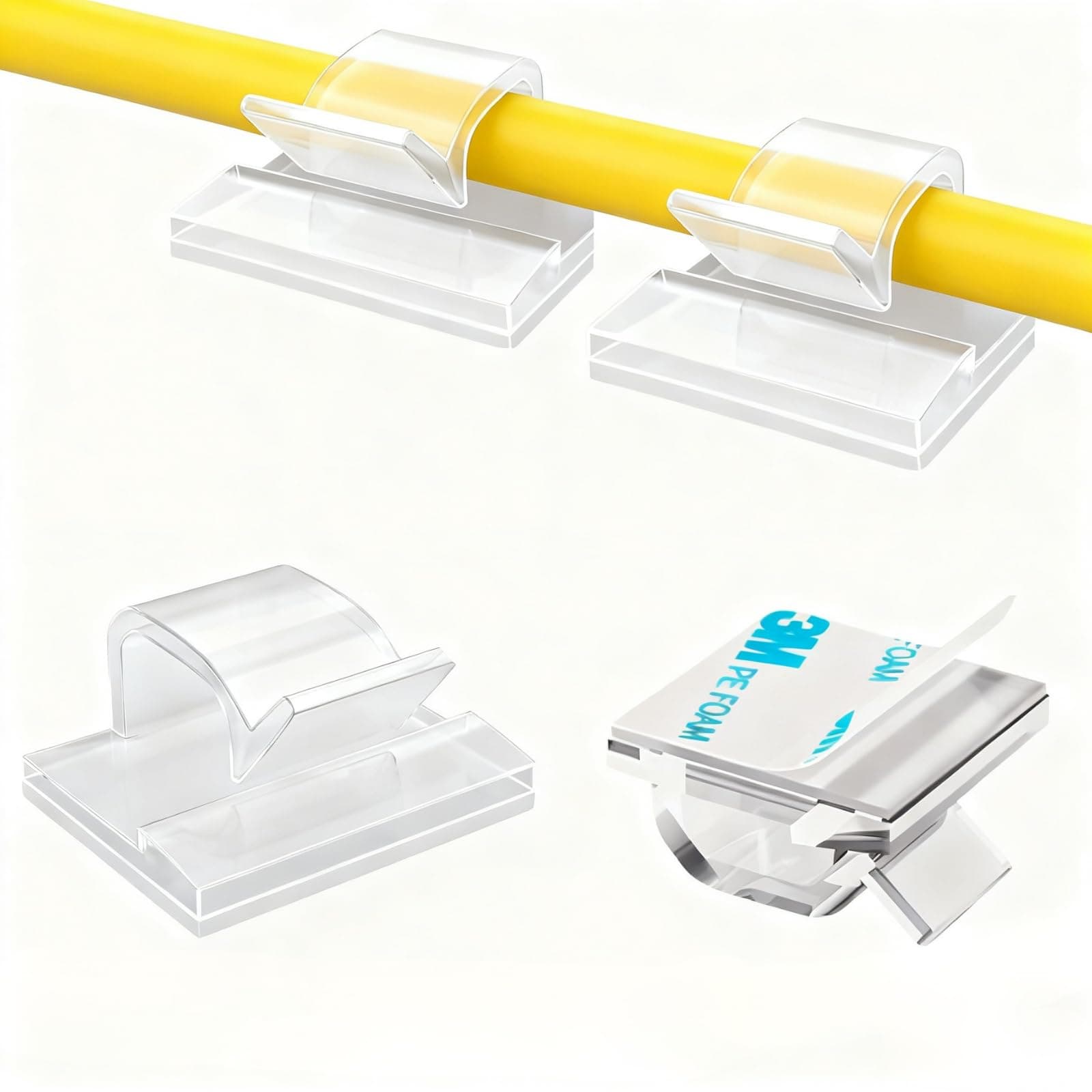 [100Pcs] Outdoor Light Clips, Adhesive Cable Clips For Wall, Wire Holder Management Cord Organizer Hooks, Christmas Outside, Hooks String Lights (Clear, Small)