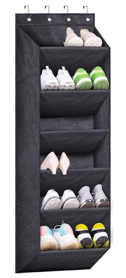 SLEEPING LAMB Shoe Rack for Door with Large Deep Pocket, Hanging Door Shoe Organizer for Closet Hanger, Dorm and Narrow Sneaker Storage Holder, Black