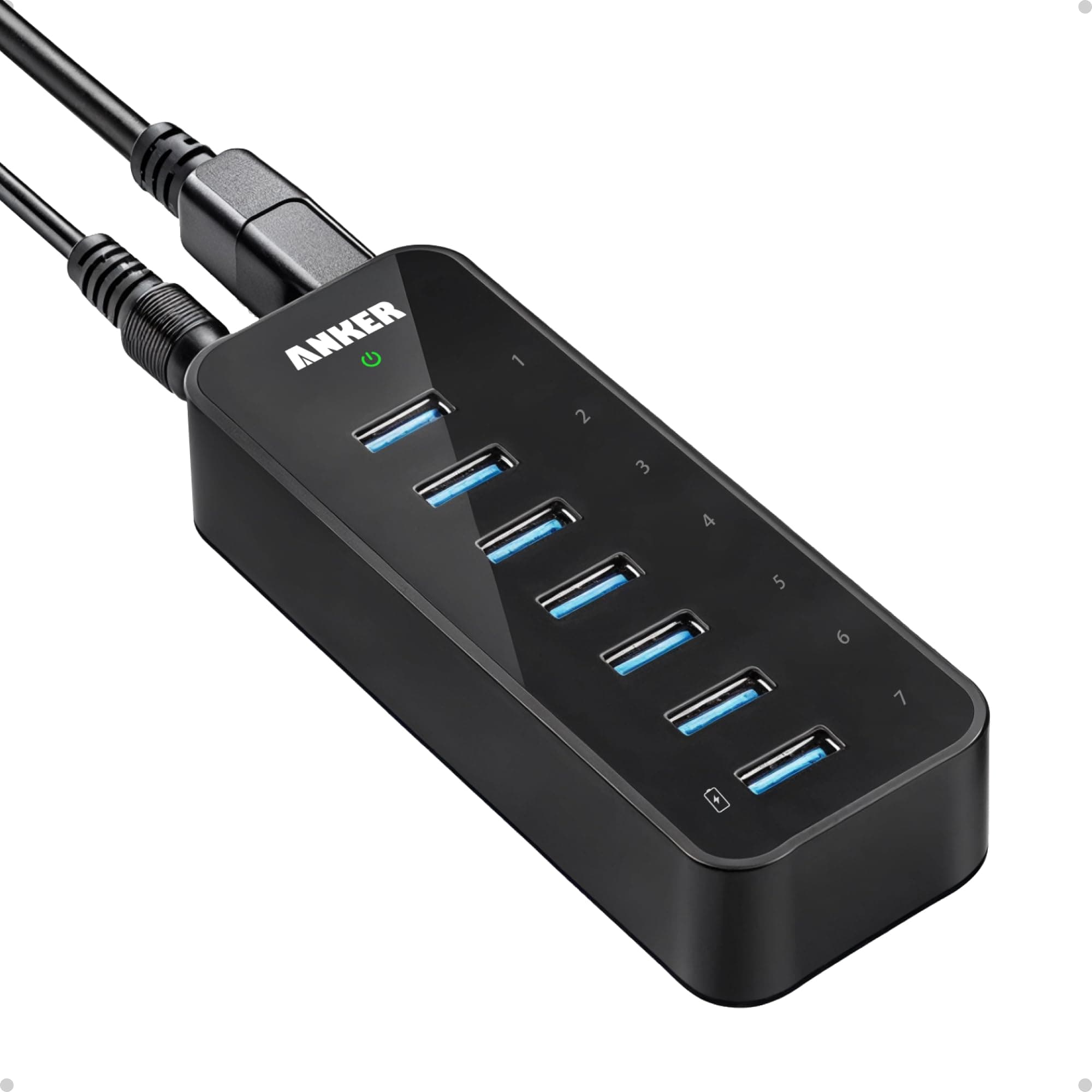 Powered USB Hub for Laptop, 7 Ports USB 3.0 Data Hub, with 36W Power Adapter and BC 1.2 Charging Port for iPhone 7/6s Plus, iPad Air 2, Galaxy S Series, Note Series, Mac, PC, USB-Flash Drives