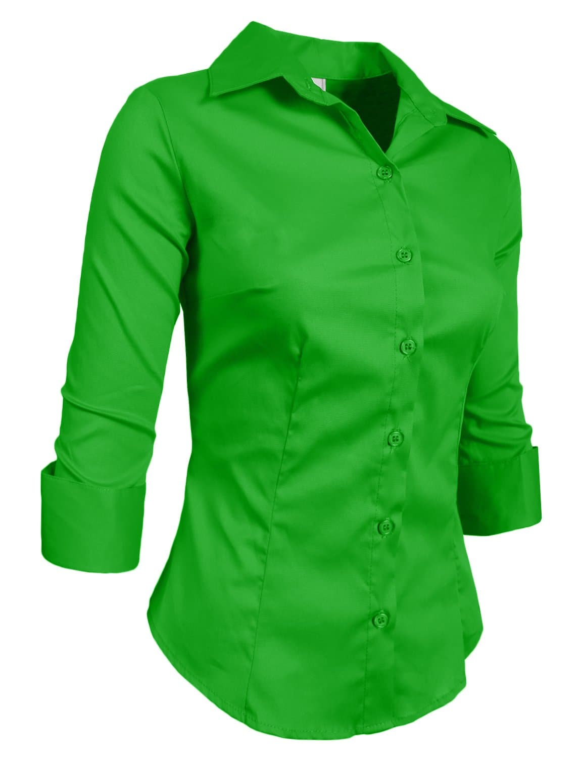 NE PEOPLE Button Down Shirt - Women's 3/4 Sleeve Roll Up Stretch Collar Office Work Formal Casual Basic Blouse Top (S-6XL)