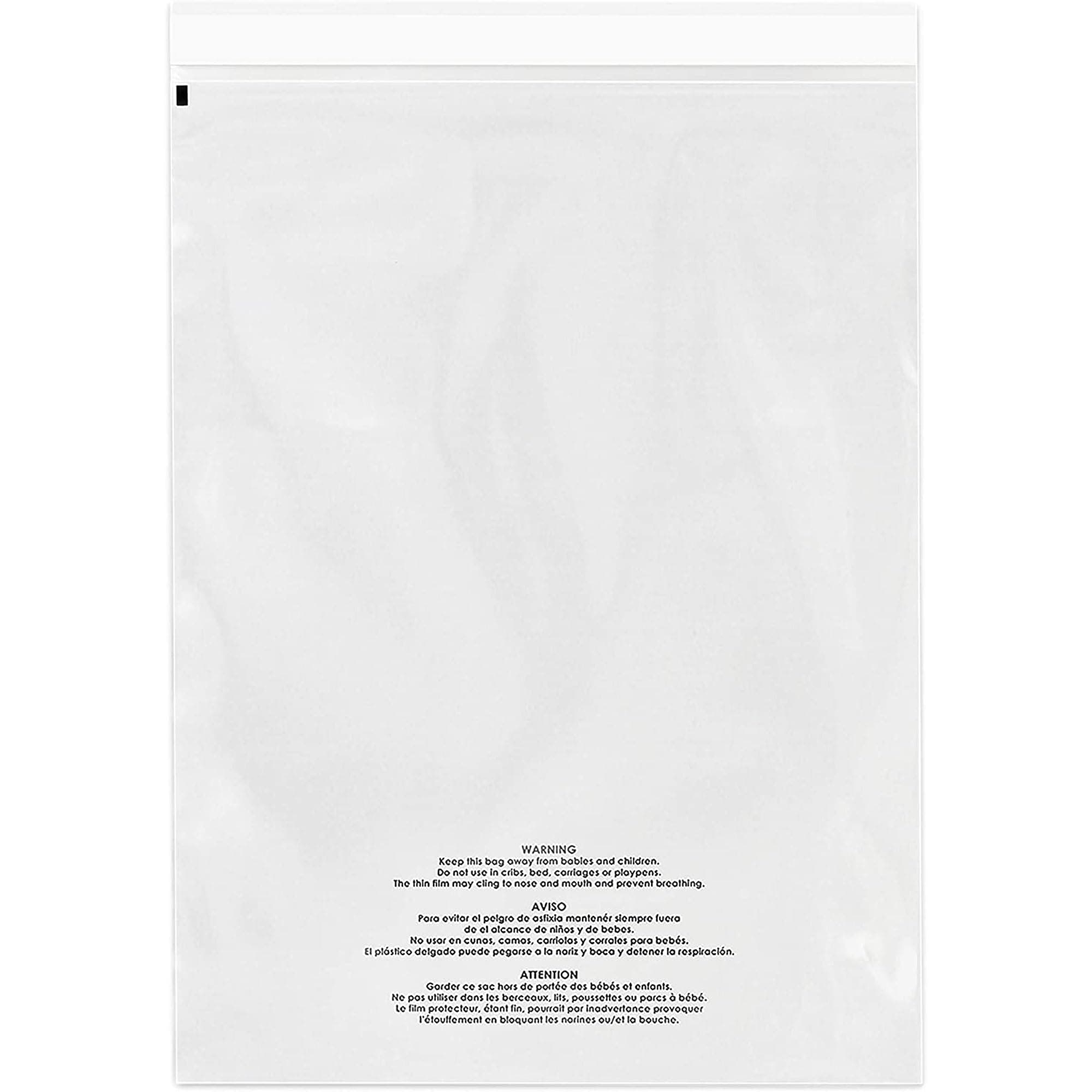 Poly Bags With Suffocation Warning 14x20-100 Count - Self Seal Clear Bags Strong Adhesive Shipping Bags for Clothes - Permanent Adhesive - Clear Packaging Bags for Storage, Retail, Warehouse