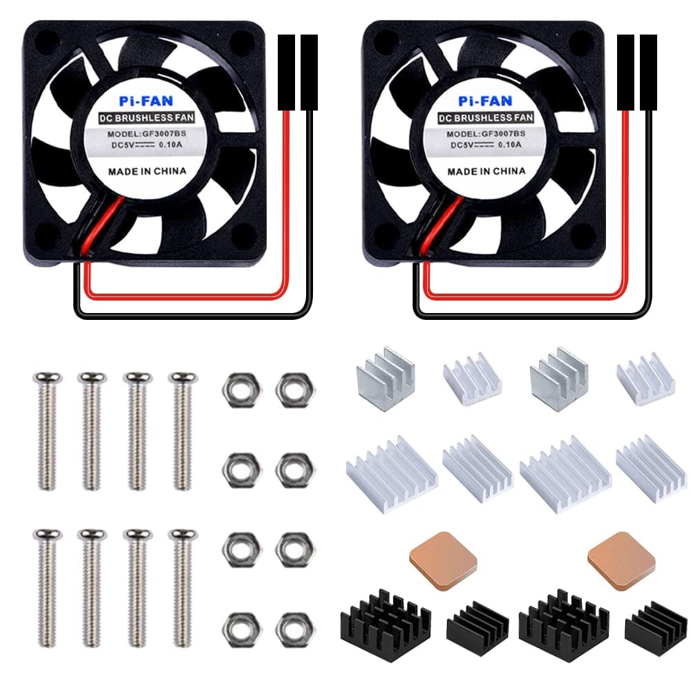 GeeekPi Fan for Raspberry Pi 4, 30x30x7mm DC Brushless CPU Cooling Fan 3.3V 5V with 7PCS Heatsink for Raspberry Pi 4 Model B,3B+,Pi 3 & Pi Zero/Zero W & Retroflag NESPI CASE Plus (2-Pack)
