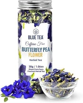 - BLUE TEA - Butterfly Pea Flower Tea - 30gm - 60+ Cups | SUPER ANTIOXIDANT | Caffeine Free || Aparajita - Shankhpushpi || Flower Based - Herbal Tea | Reusable Pet Jar