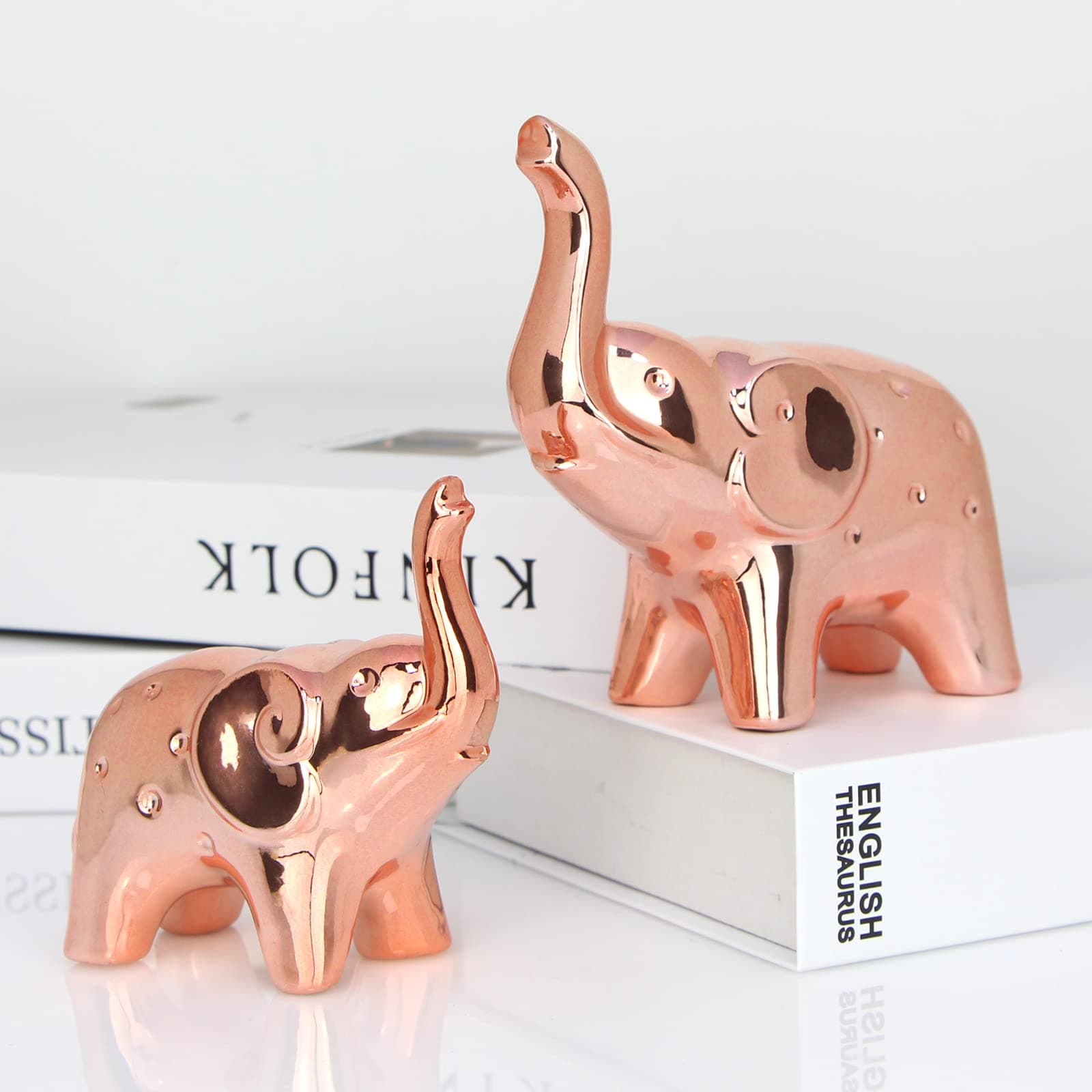 A Pair Elephant Statue Home Decor,Modern Style Figurines,Sculpture for ​Office Desktop Bookshelf Living Room (Rose Gold)