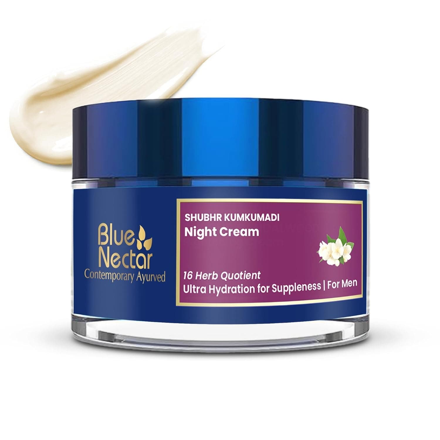 Blue Nectar Kumkumadi Night Cream with Jasmine for Deep Hydration with Kumkumadi Oil & Organic Ghee | Plant-Based Moisturizer for Smooth, Radiant and Glowing Skin (Men, 16 Herbs, 1.7 Fl oz)