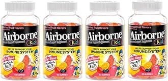 Airborne Kids 500mg Vitamin C Gummies, Kids Immune Support Zinc Gummies with Powerful Antioxidants VIT C & E - 63 Gummies, Assorted Fruit Flavor (Pack of 4)