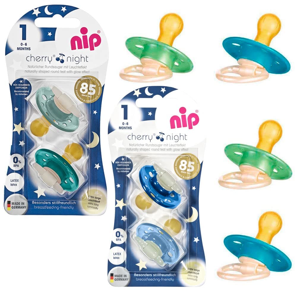NIP Day & Night Cherry form Dummies 0-6 months Latex Natur kautschuk, pack of 8 (4 x Night glow in the dark + 4 x Day)