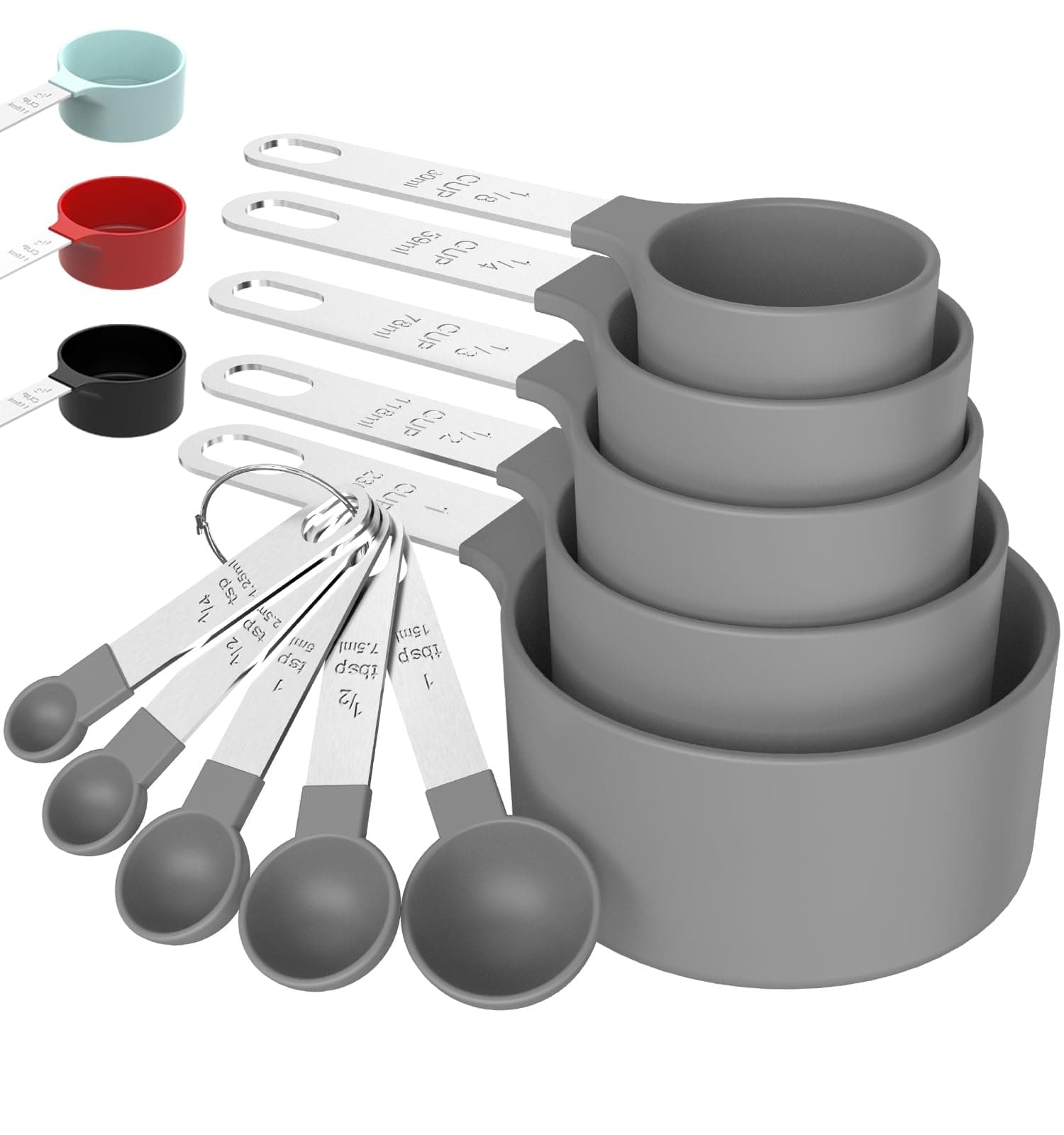 TILUCK Measuring Cups & Spoons Set, Stackable Cups and Spoons, Nesting Measure Cups with Stainless Steel Handle, Kitchen Gadgets for Cooking & Baking (Gray)