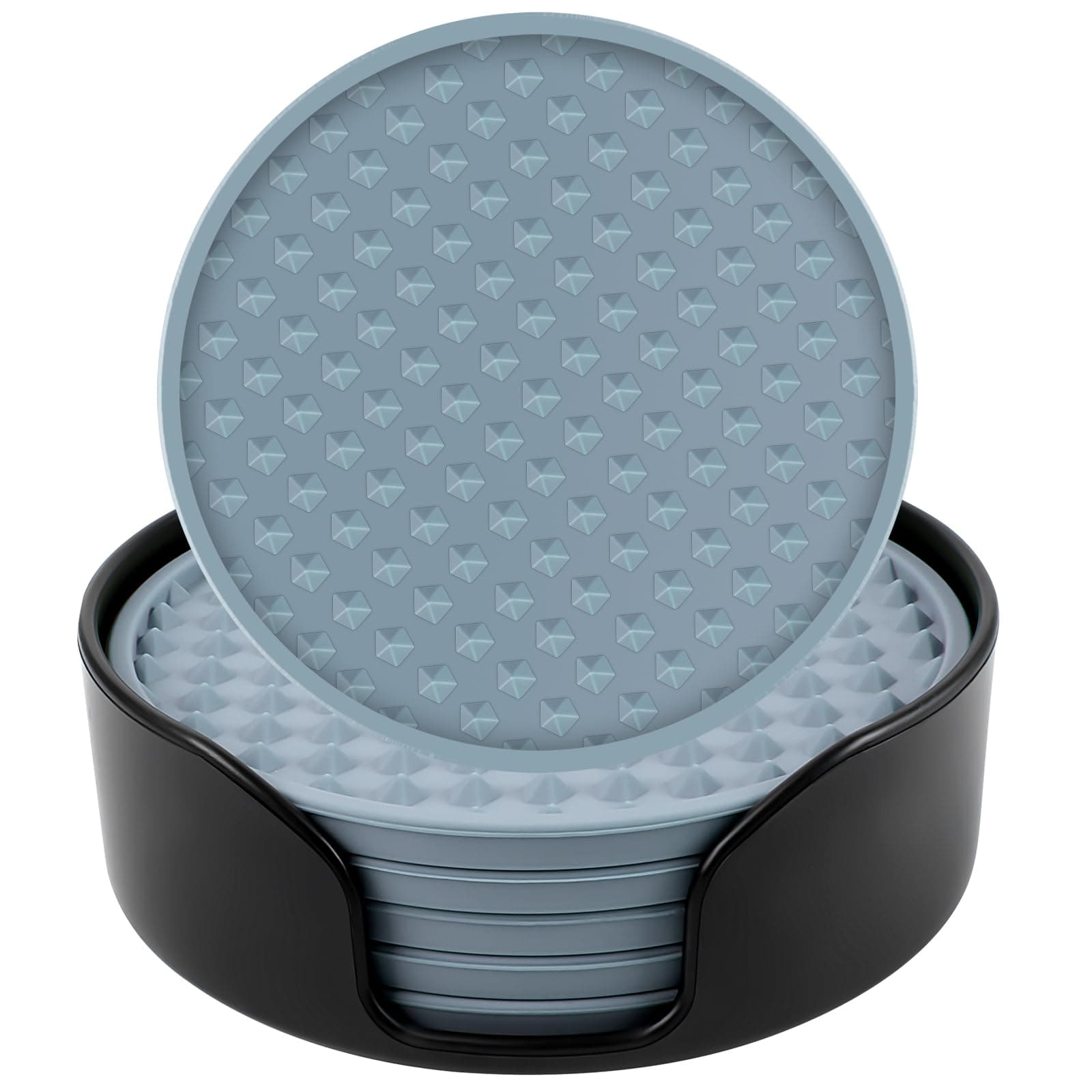 Silicone Coasters with Holder, Pisol 6 Pack Thickened Drink Coasters for Hot and Cold Drinks at Home, Wedding, Party, Bar, Pub or Restaurant. Protect Furniture from Water Marks Scratch and Damage