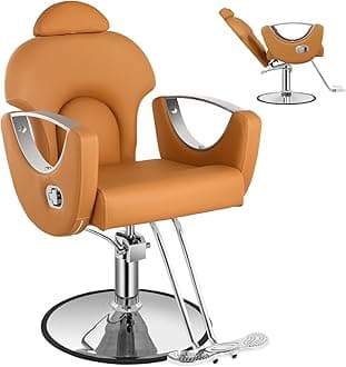 Salon Barber Chair, Reclining Salon Chair for Hair Stylist, Hair Stylist Chair with Heavy Duty Hydraulic Pump, 360 Degrees Swivel Styling Braiding Hairdresser Chairs for Home Barbershop, Brown