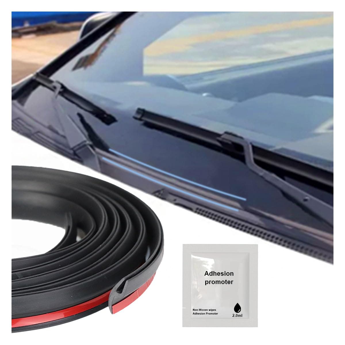 Car Front Windshield Rubber Seal Strip, 1.7M/5.6FT Car Weather Stripping Seal Strip Waterproof and Soundproof Cuttable Windshield Window Door Seal Strip for Cars/Trucks/SUVs (5.6FT)