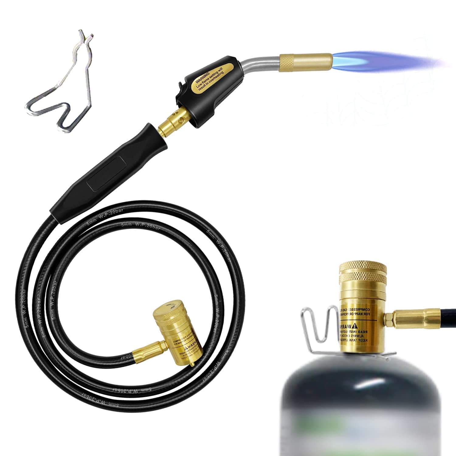 Propane Torch with 4.8ft Hose and Self Ignition Trigger, Mapp Gas Torch,Welding Torch for Brazing,Barbecue,Heating,Handheld Blow Torch For MAPP Cylinder