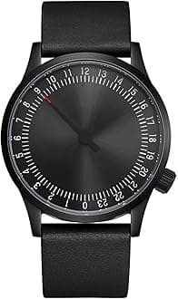 Swiss Movement Men's One Hand 24 Hour Watch Single Hand Black Case with Italian Leather Strap
