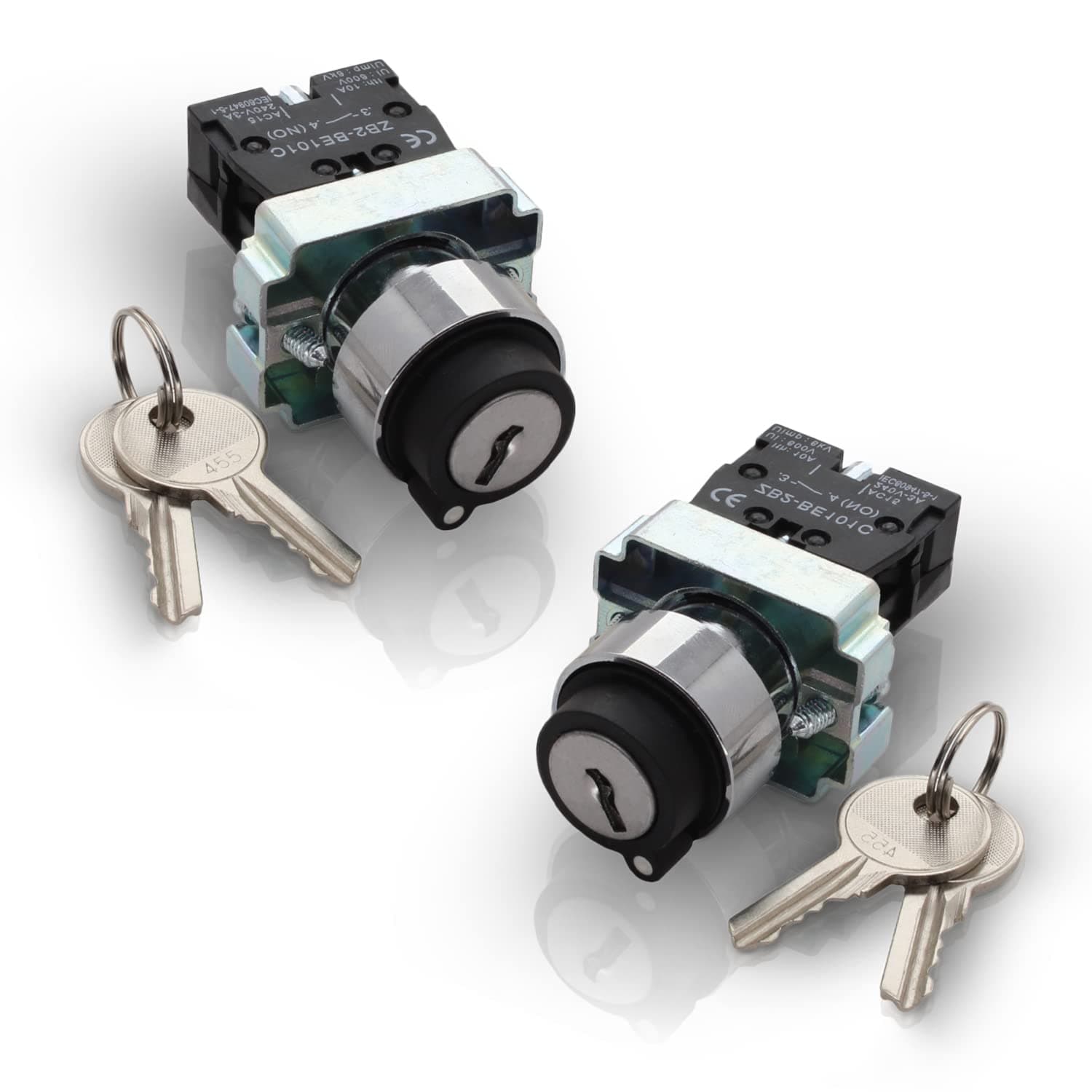 2 Position Maintained Selector Rotary Key Switch - Self-Lock Switch, 22mm Mounting Hole Size, 1NO Control Function, 415V Voltage and 10A Contact Current - XB2-BG21 Model (2 Pack)