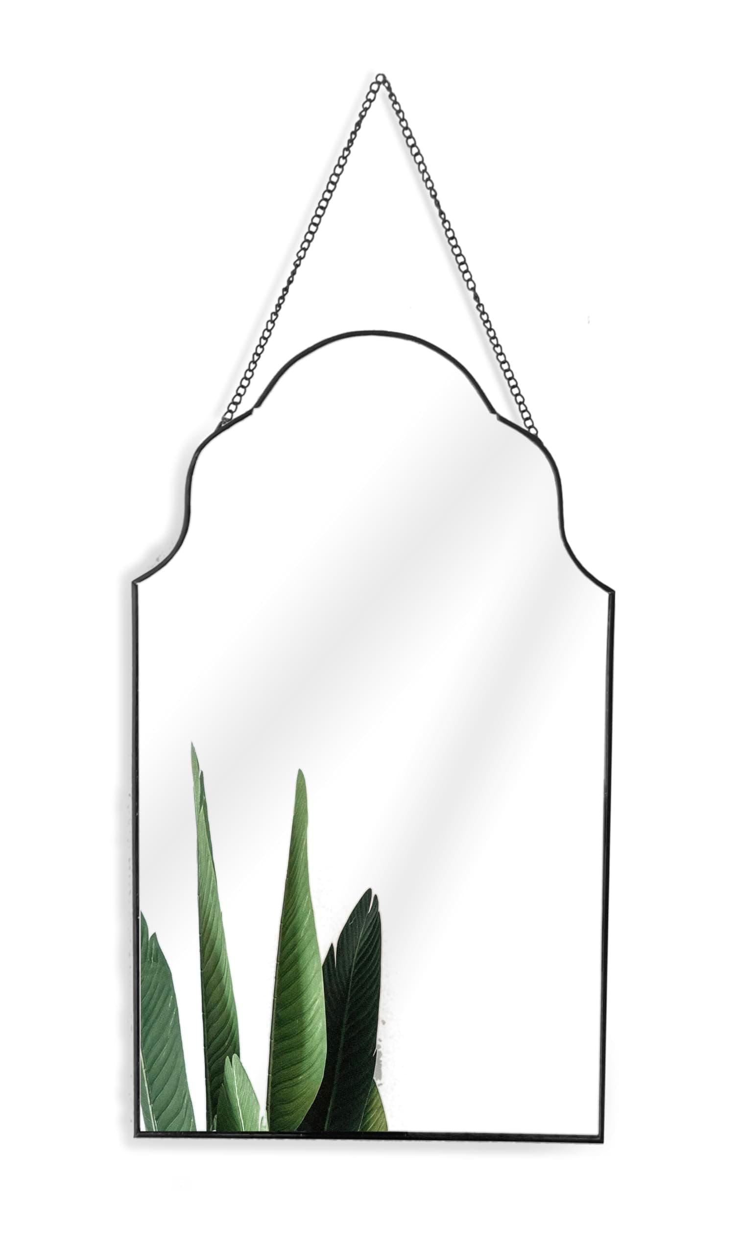 Decorative arched wall mirror, Metal Frame Wall Mounted Mirror With Chain for Home Decor, Bedroom Wall Mirror In Black Rim with chain (Black)