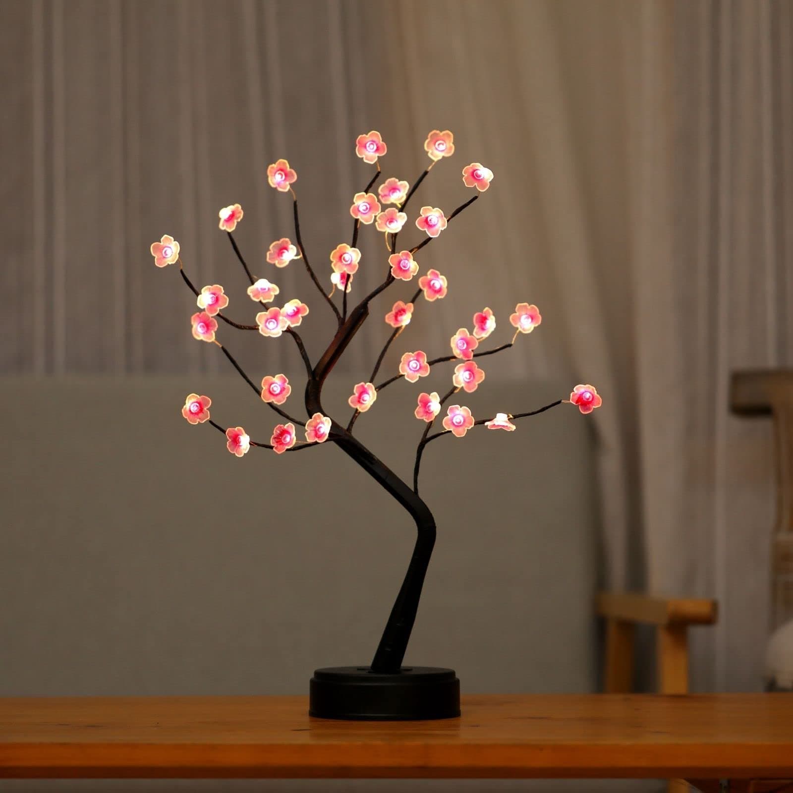 Cherry Blossom Tree Lamp, 18" Bonsai Tree Light - Modern Home Decor, Cute Japanese Room Decor- Battery/USB Powered Aesthetic Lamp (36 LED, Warm White)