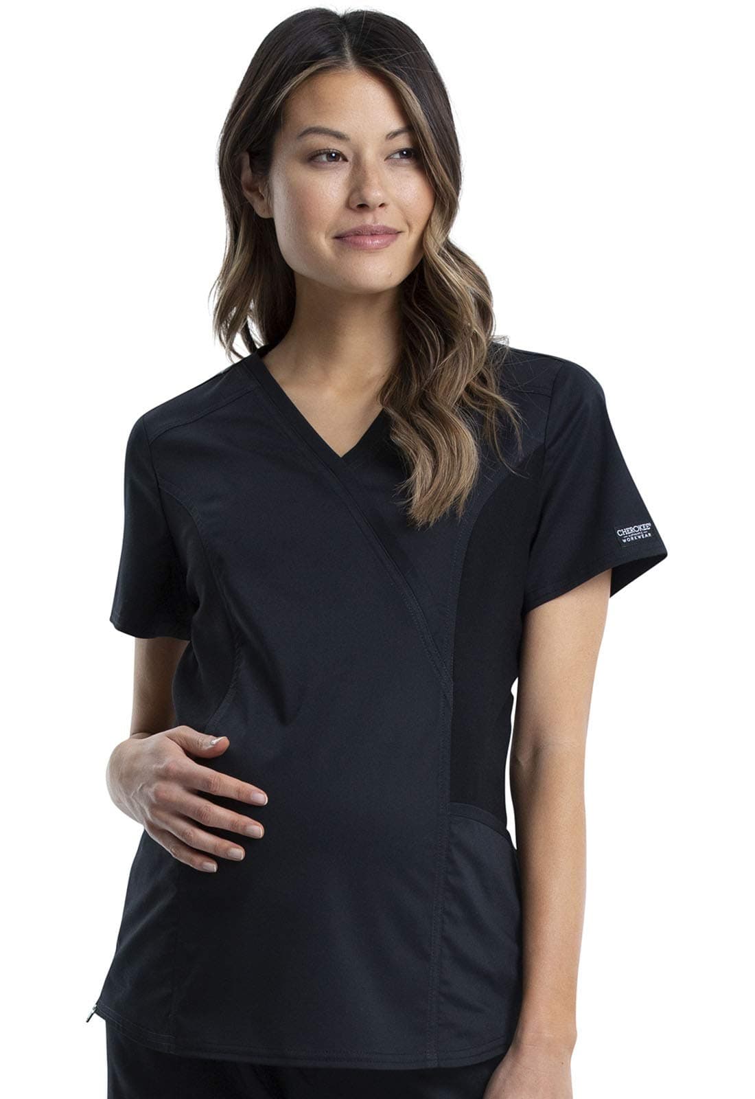 CherokeeMaternity Scrub Top Mock Wrap with 2 Pockets, Breathable and 2-Way Stretch Fabric - WW688