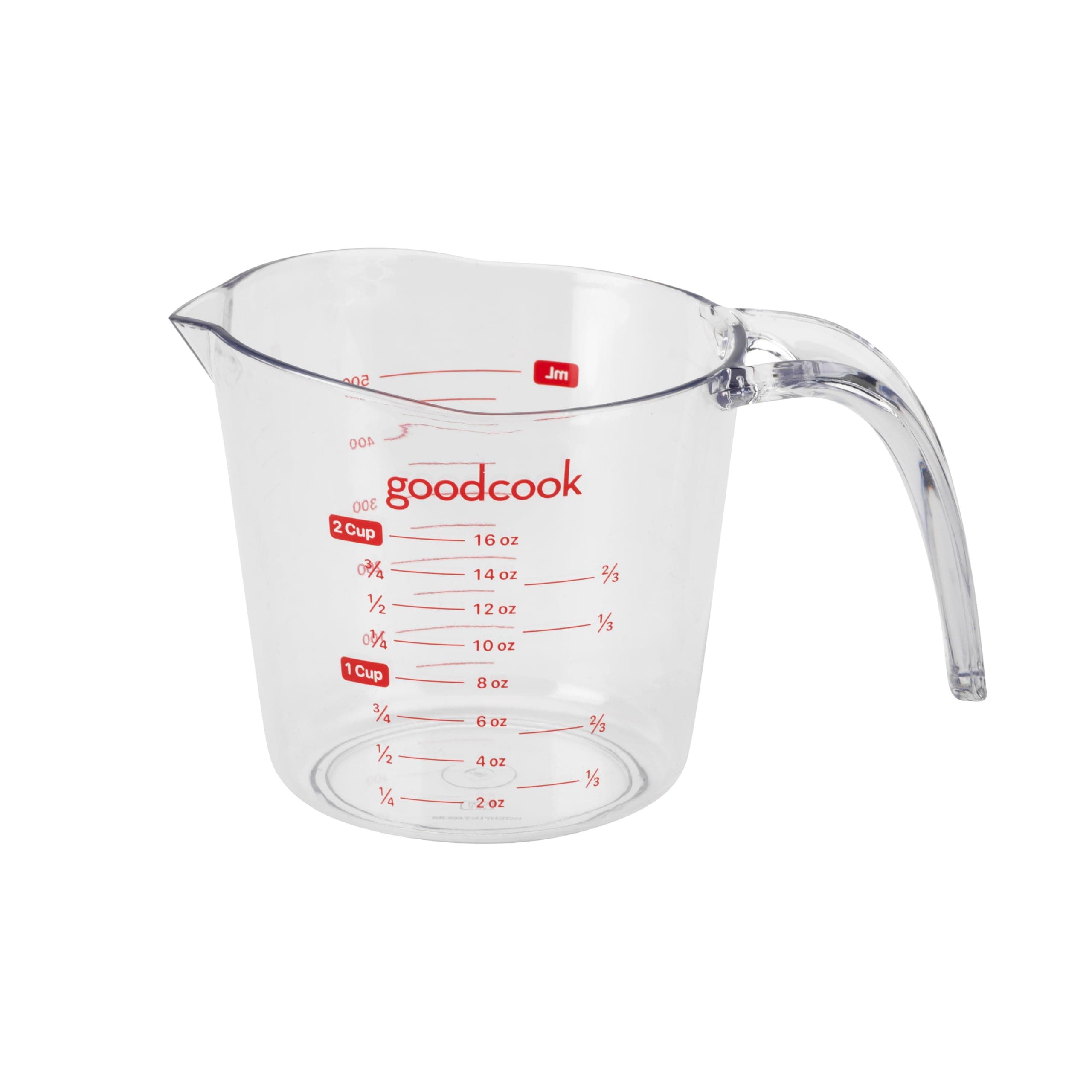 GoodCook Everyday 2-Cup Measuring Cup Liquid Measuring with Ounces and Milliliters Markings Tapered Pour Spout Easy-to-Read Lines Comfortable Handle for Precise Measuring, Clear