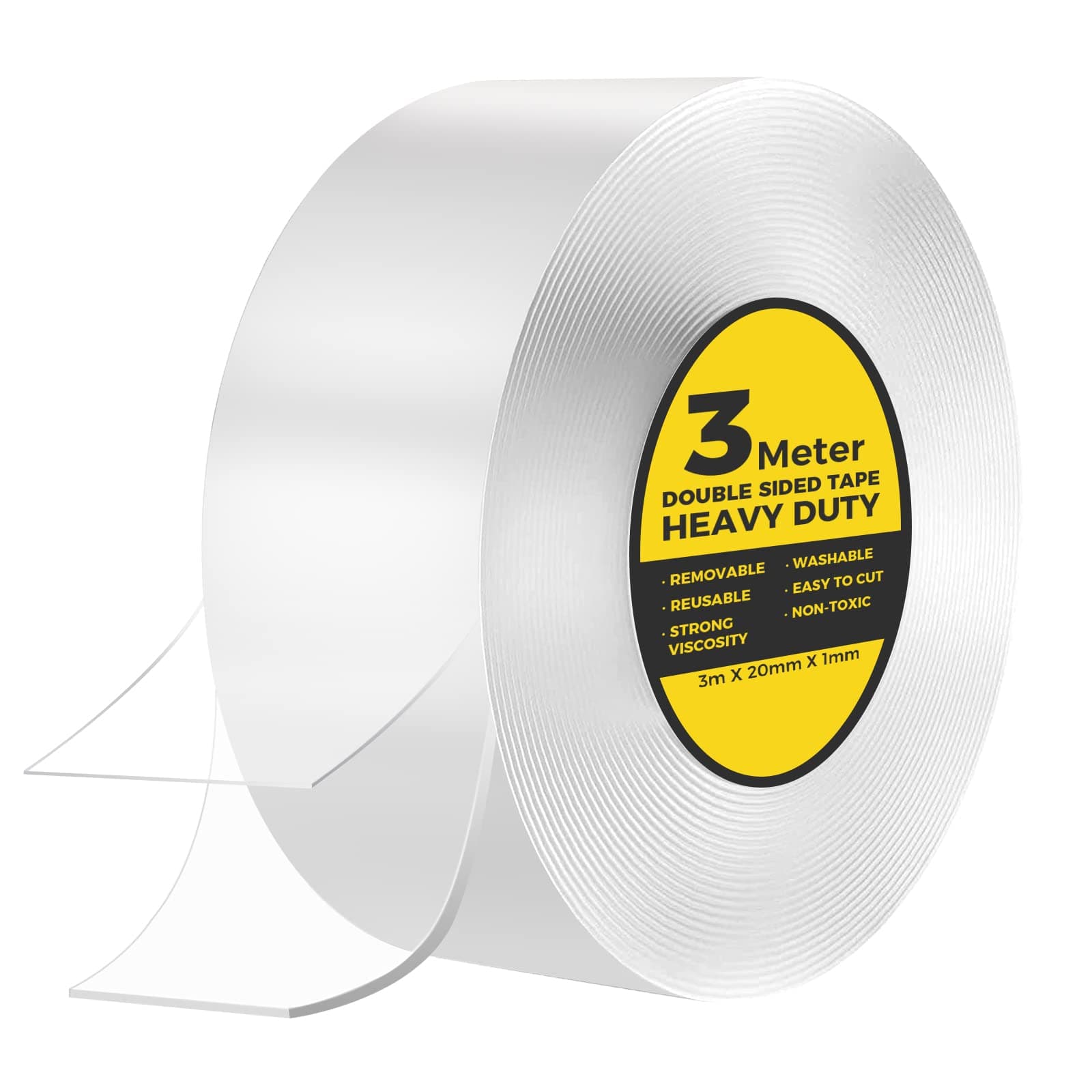 Double Sided Tape Heavy Duty 3 m, Strong Double Sided Sticky Tape, Double Sided Carpet Tape Clear Tape Nano Tape, Traceless Transparent Double Sided Adhesive Tape for Office, Home, Kitchen, Party, Car
