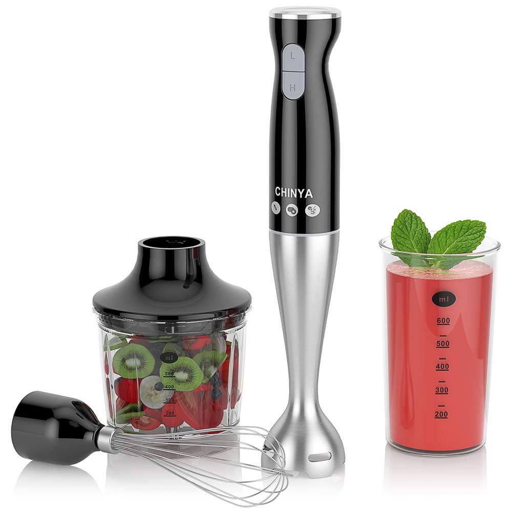 Immersion Hand Blender, Powerful 4-in-1 Hand Blender,Electric food blender with 16oz Food Chopper, 20oz SAN Beaker and Ballon Whisk, BPA-Free Hand Mixer Set