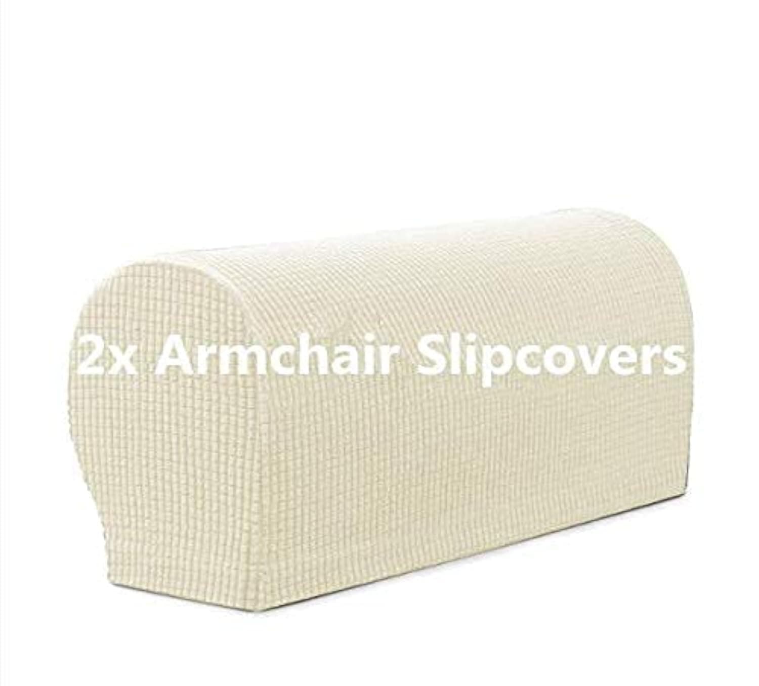 Stretch Armrest Covers 2 Pieces Soft Polyester Non-Slip Armchair Sofa Slipcover (Ivory White)