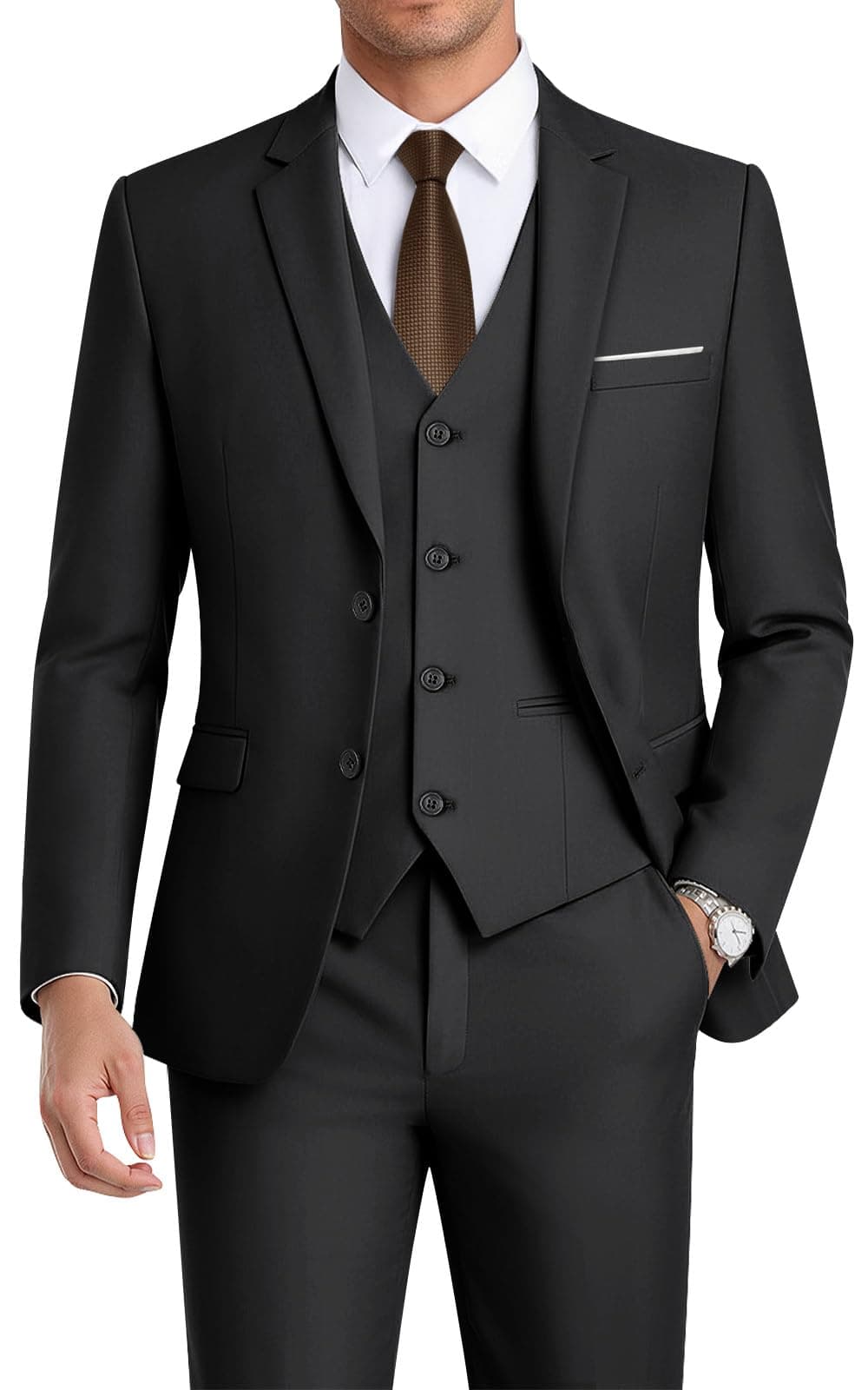 Men's 3-Piece Slim Fit Suit Set-2-Button Blazer,Vest & Pants-Formal Wedding,Prom,Party & Business Tuxedo