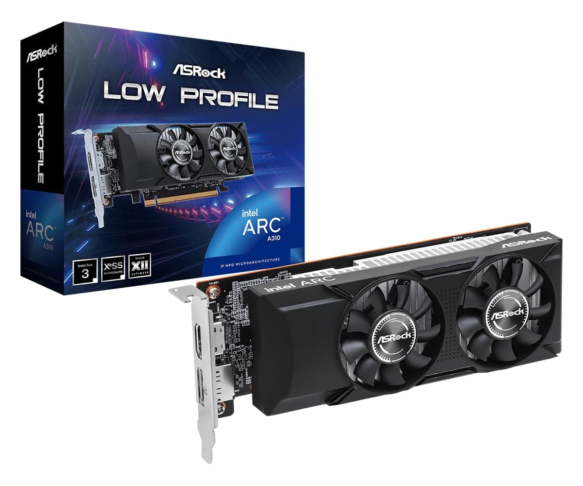 ASRock Intel Arc A310 Low Profile 4GB Graphics Card, 2000 MHz GPU Clock, 4GB GDDR6, Low-Profile Design, Dual Fan, DisplayPort 2.0, HDMI 2.0b, 8K Support