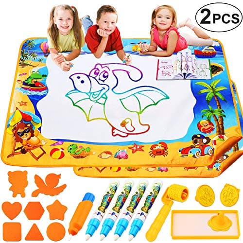 PINKULL 2 Pack Aqua Magic Mats, Water Doodle Mat, Mess Free Coloring Mat Kids Toys and Gifts for Toddler Boys and Girls Age 2, 3, 4, 5, 6, 7
