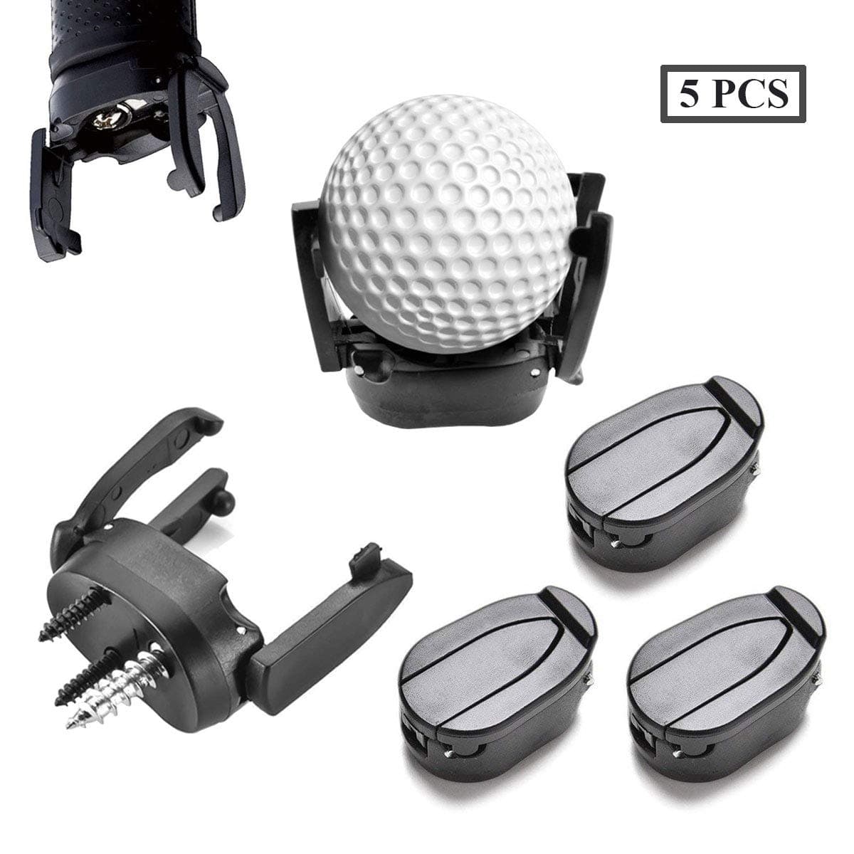 Ailzos Golf Ball Retrievers Mini Foldable Golf Ball Pick Up Tool Saver Putter Grip Black Retriever Plastic Claw Grabber Ball Claw Putter Golf Accessories Tool 5 Pack