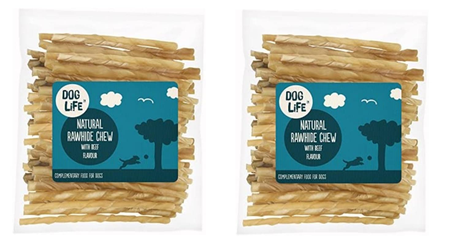 Dog Life Premium Beef Rawhide Twist Dog Chews 4–6mm – 200 Pack (2 x 100) – Natural Long Lasting Treats