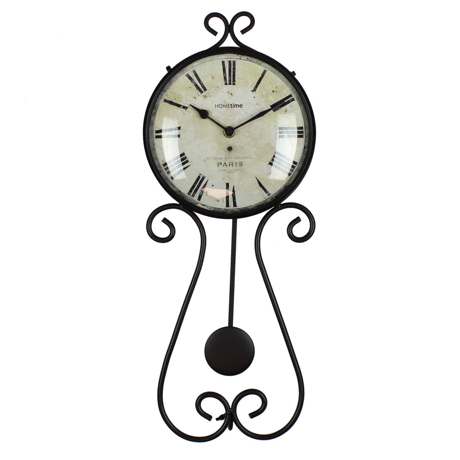 DIWW Vintage Style Metal Black Scroll Wire Pendulum Wall Clock 50.5cm