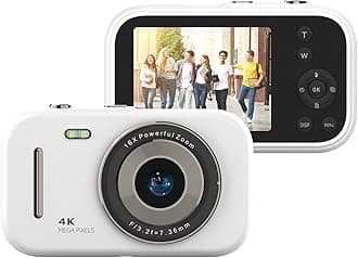 Andoer 4K Digital Camera Camcorder 48MP Digital Video Camera 2.4 Inch Screen 16X Digital Zoom Anti-shake Face Detection Beauty Effect Motion detection Built-in Flash Battery (White)