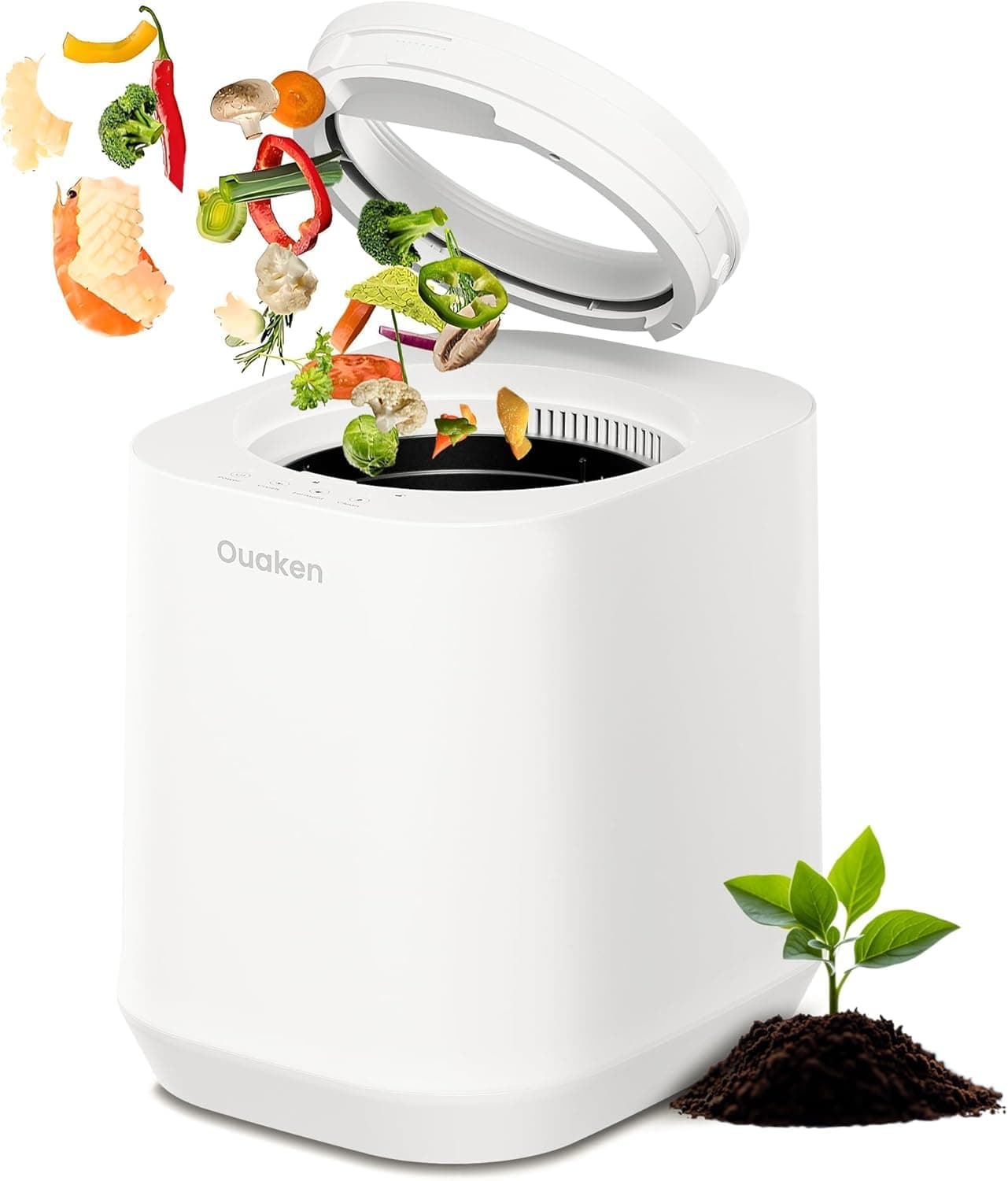 4L Electric Composter for Kitchen, Smart Countertop Compost Bin, Odorless | Low Noise | Auto-Cleaning | Turn Food Waste into Fertilizer, Indoor Food Waste Compost Machine, White