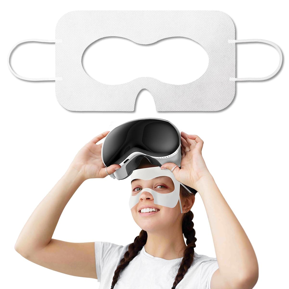 White Disposable VR Face Cover, Compatible with Apple Vision Pro VR Face Cover, Disposable Hygiene VR Face Eyes Mask, VR Mask Pads Covers Compatible with Quest 3, Quest 2 (50Pcs)