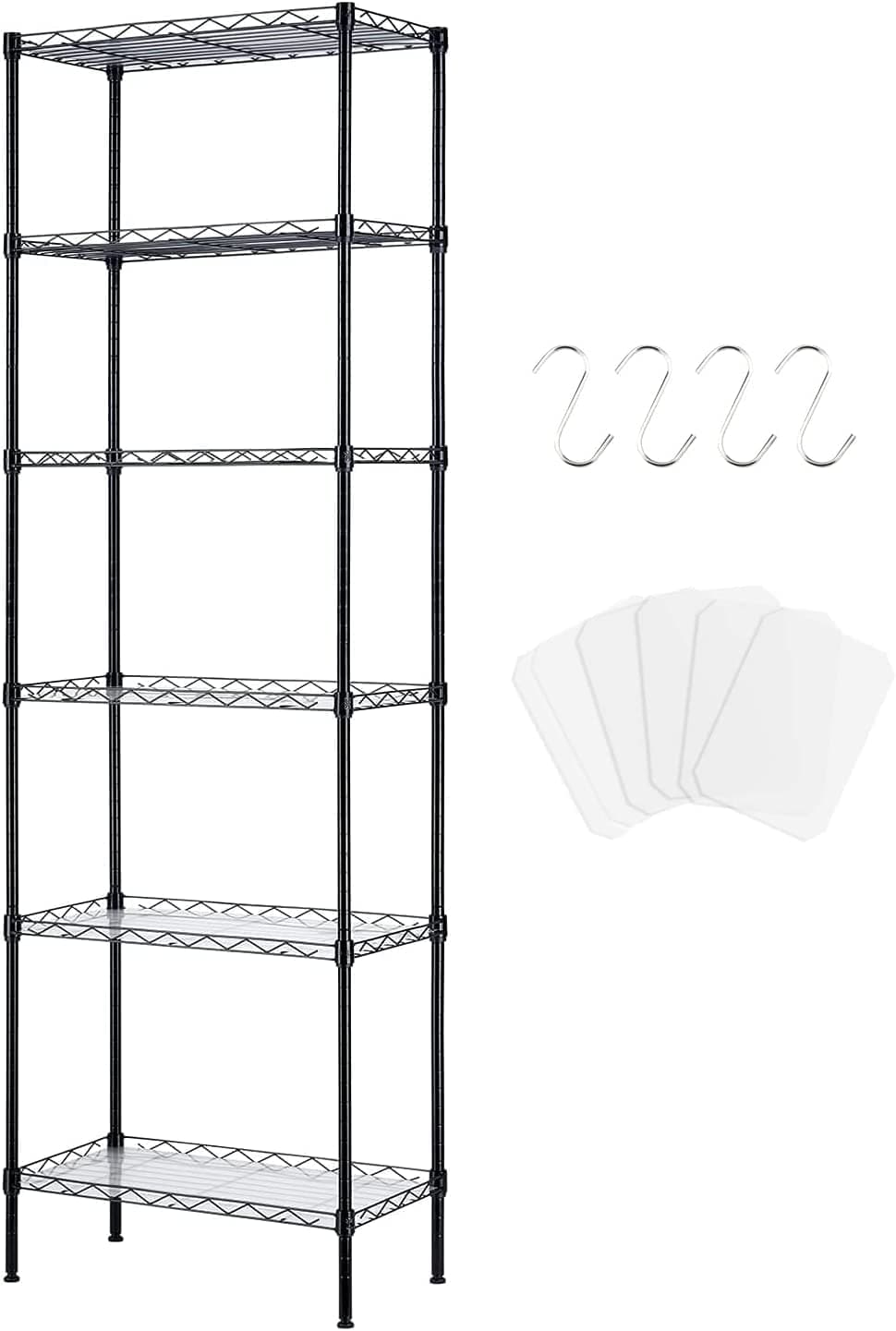 6-Tier Metal Shelving Unit, Wire Shelving Unit, Kitchen Storage Unit Shelving Units for Storage, Heavy Duty Standing Shelf Units Shelves for Kitchen Laundry Organization (Black)