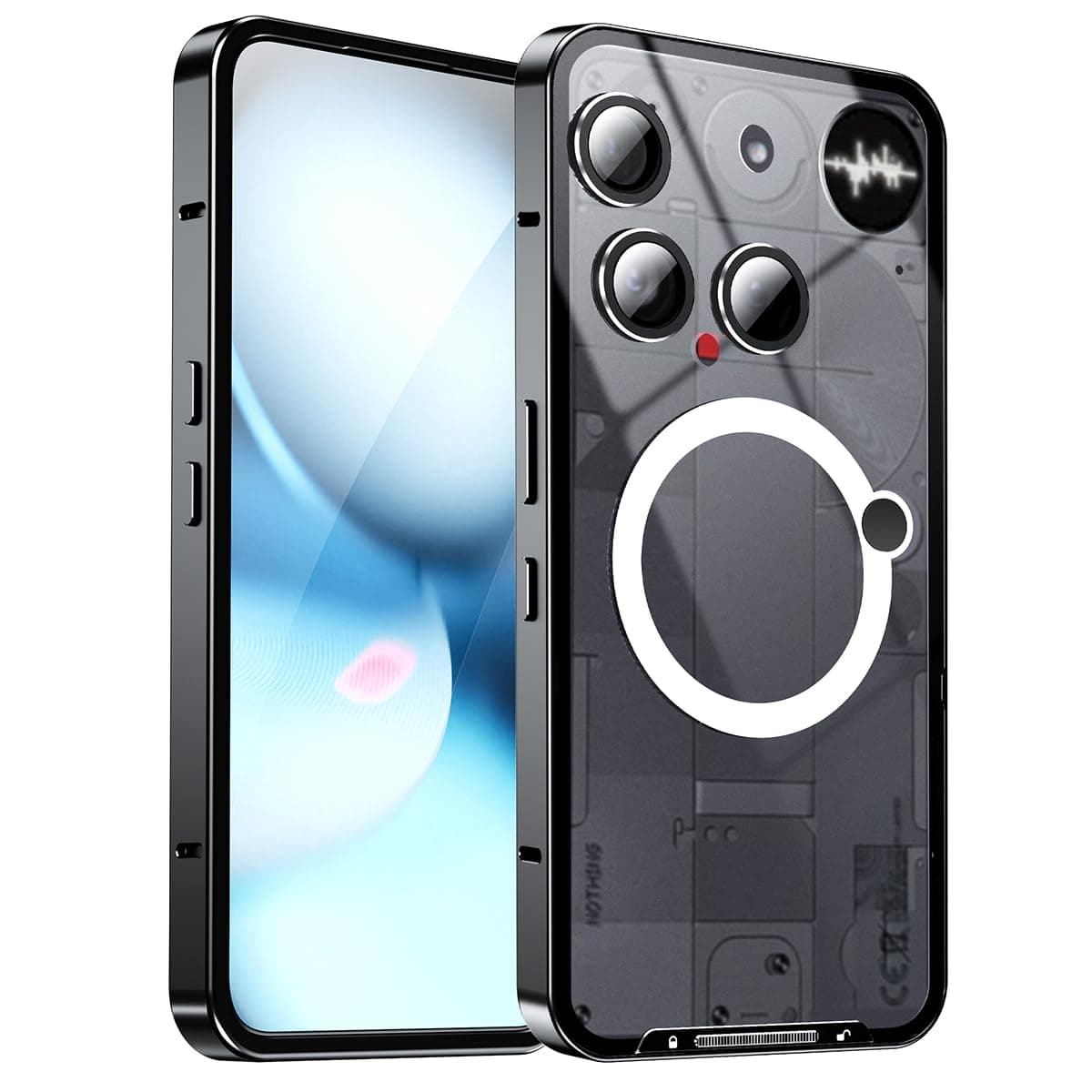 QUIETIP Case for Nothing Phone 3 with Screen Protector,Compatible with MagSafe Cases Metal Frame + PC Frosted Back Protection Cover,Black