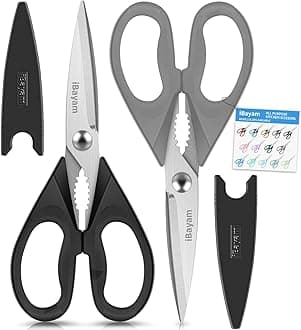 iBayam All Purpose Kitchen Scissors, Kitchen Shears with Protective Sheath Durable Stainless Steel Sharp Scissors, Dishwasher Safe, Soft Grip Handle for Cooking Food Herb Pizza Salad Seafood, 8.5 Inch