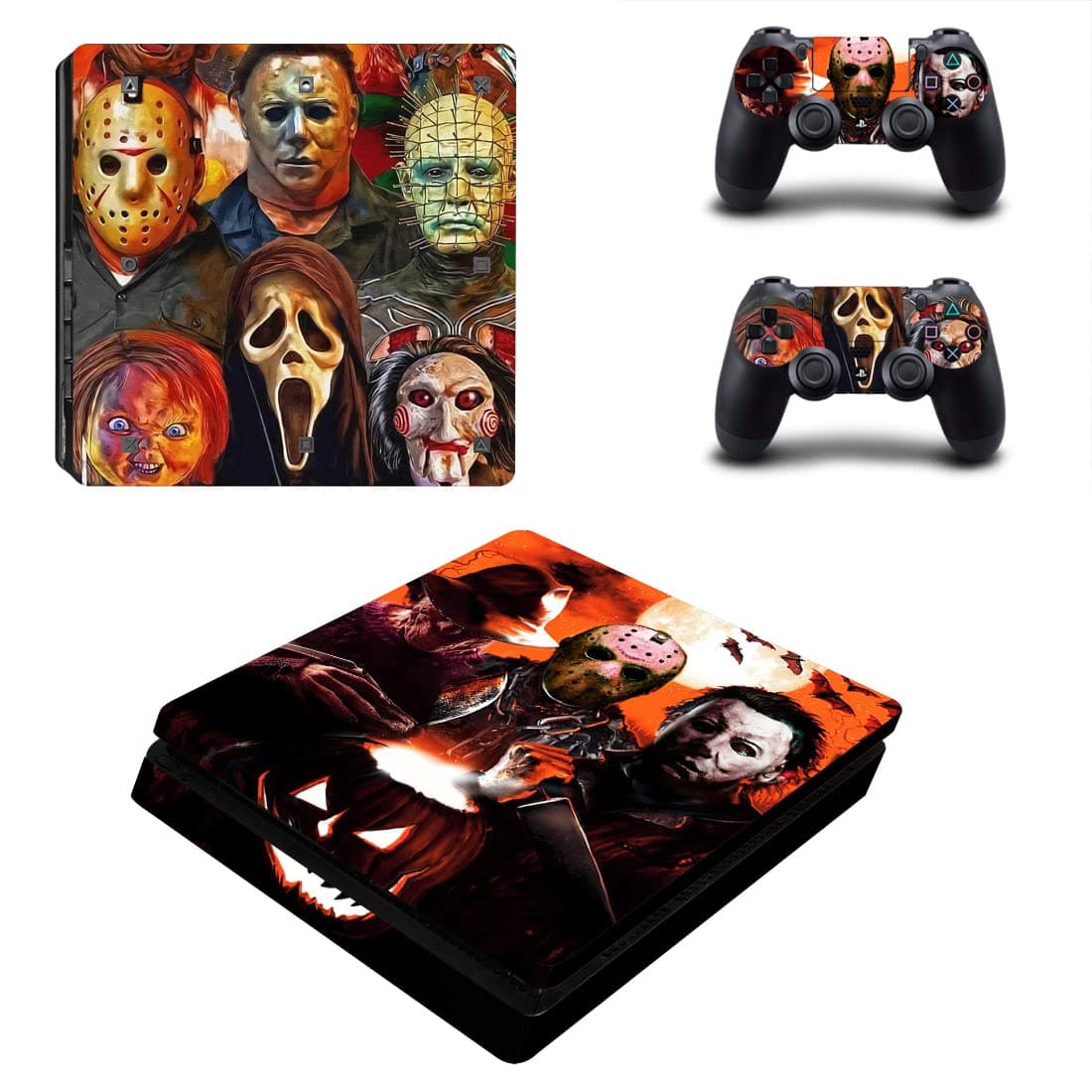Console Controllers Skins Set Horror Vinyl Sticker Decal Wrap Halloween Ghost Compatible with PS4 Slim Console