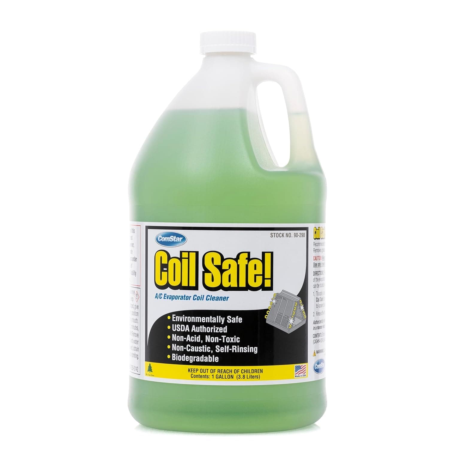 Coil Safe Evap Coil Cleaner, 1 Gallon, Self-Rinsing, Neutral pH, Non-Toxic, For Commercial/Residential AC & Refrigeration Coils, Made in USA, Green, Pleasant Smell (90-298)