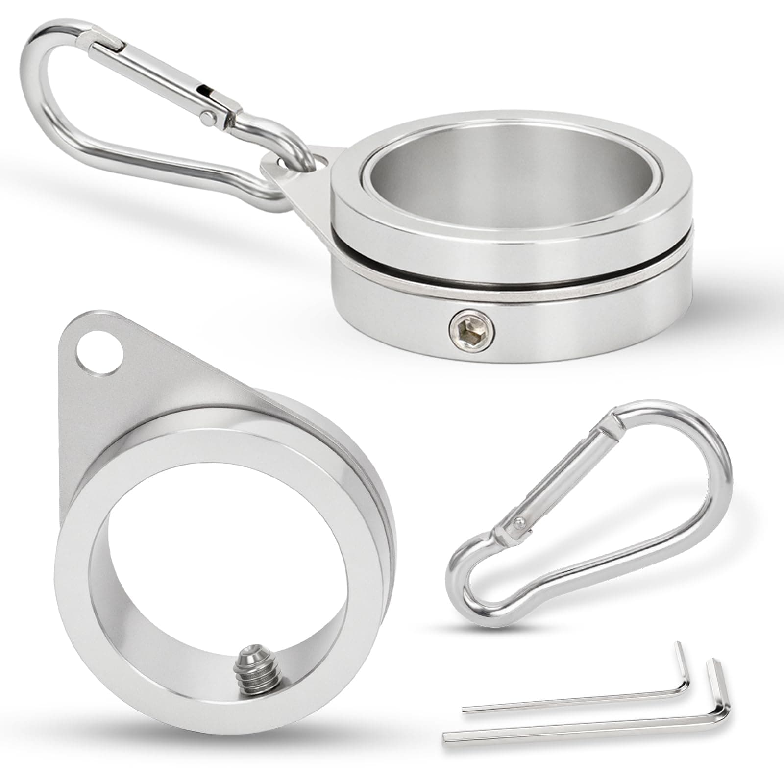 BONWIN Flag Pole Rings, 1" Spinning Flagpole Ring Clips, 2 Pcs Aluminum Alloy & Steel 360° Rotating Anti Wrap Flag Mounting Rings with Snap Carabiners for 0.75-1.02 Inch Diamete Flagpole