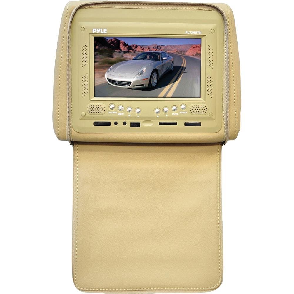 Pyle PL72HRTN Adjustable Headrests w/ Built-In 7'' TFT/LCD Monitor W/IR Transmitter & Cover (Tan)