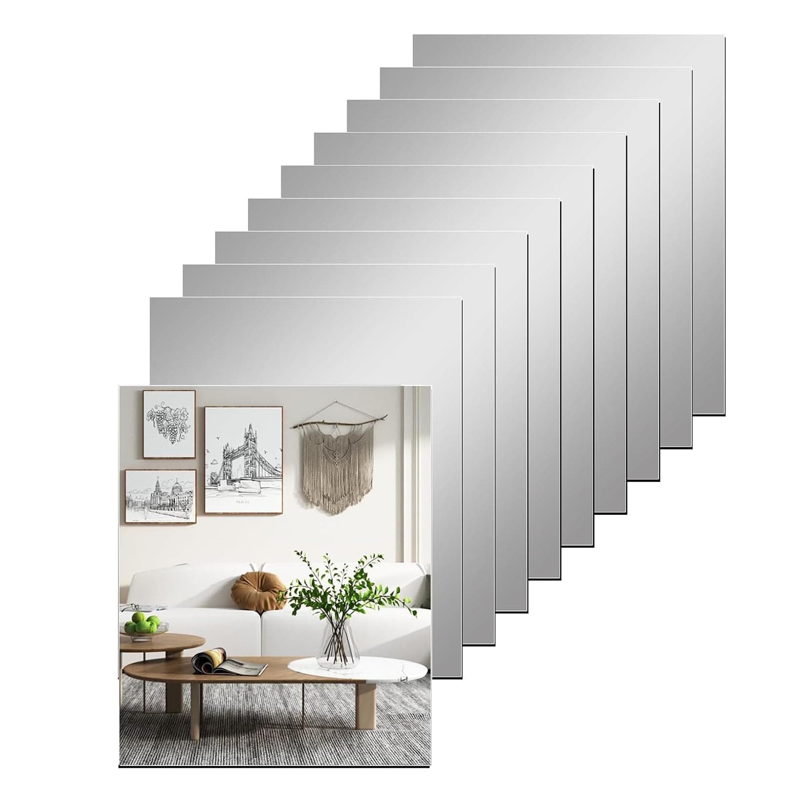 10 Pcs Self Adhesive Mirrors Sheets Acrylic Mirror Tiles, 15 * 10cm * 1mm Adhesive Wall Adhesive Mirror Stickers High Clear Plastic Mirror for Bathroom, Bedroom, Door etc