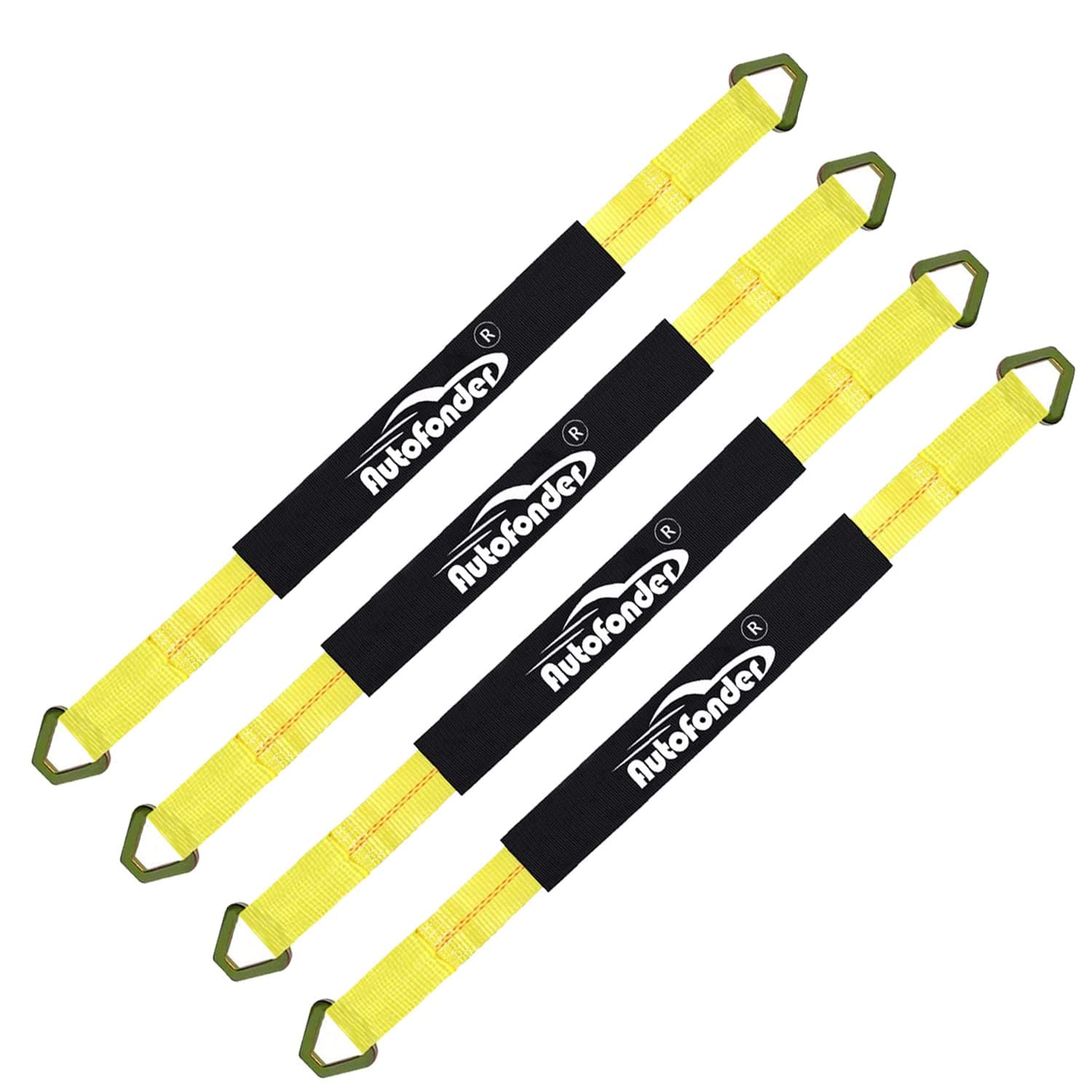 4 Pack 2" x36'' Premium Axle Straps Tie Downs with D-Ring Adjustable Tire Wheel Tie Down with Protective Sleeve Classic Yellow