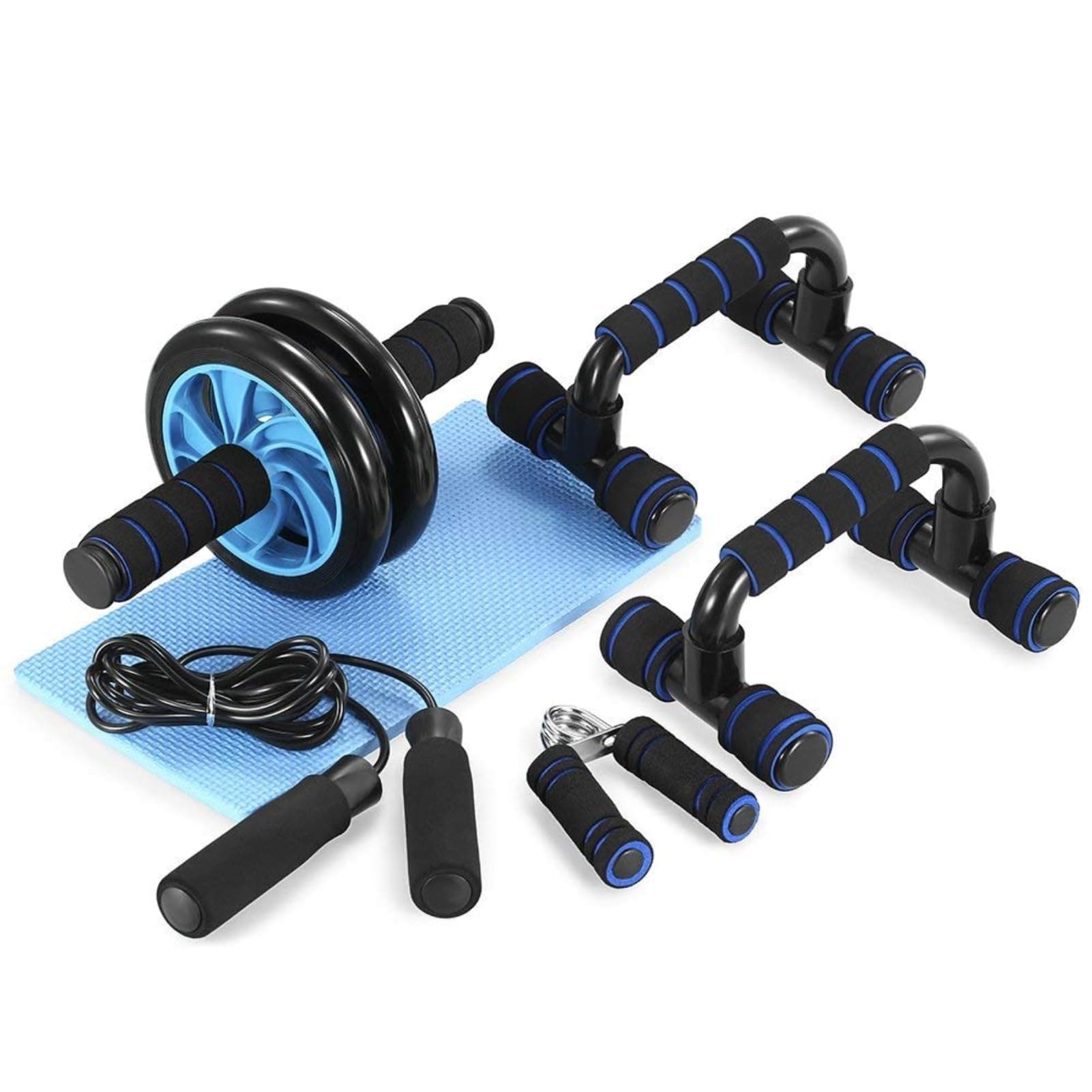 AB Wheel Roller Kit with Push-Up Bar, Knee Mat, Jump Rope and Hand Gripper - Home Gym Workout for Men Women Core Strength & Abdominal Exercis