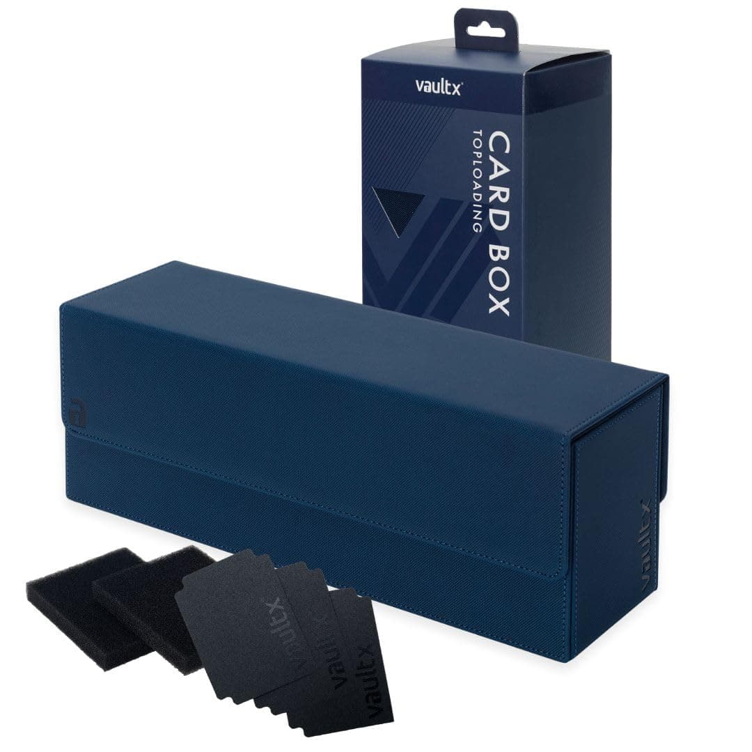 Trading Card Storage Box, Premium Exo-Tec Material, Detachable Magnetic Lid, Dividers & Foam Fillers, Organise Deck Boxes, Toploaders, Sleeved Cards, for Collectible Games, Sports, TCG (Blue)