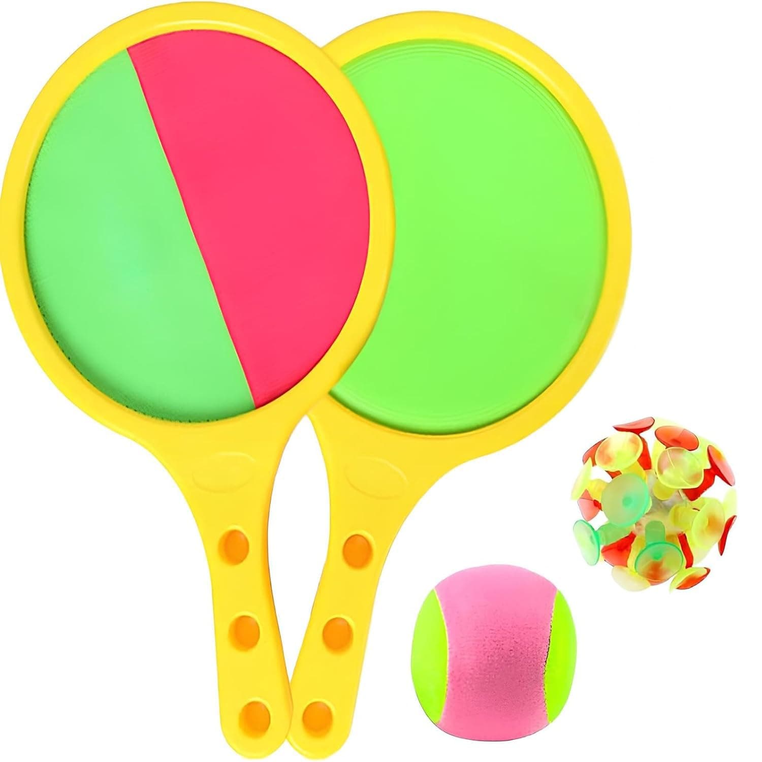 Paddle Catch Ball Racket Set,Toss Catch Ball Game 2 Self- Stick Paddles 2 Balls Sport Game Beach Outdoor Games for Adults and Family Kids Throw Sports Kids Birthday Party Gift (Yellow Rackets * 2)