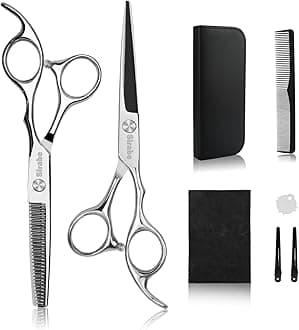 Hair Cutting Scissors Thinning Shears Kit, 6.5 inch Professional Haircut Scissors for Beard Trimming Shaping with Comb Case, Hairdressing Shears Set