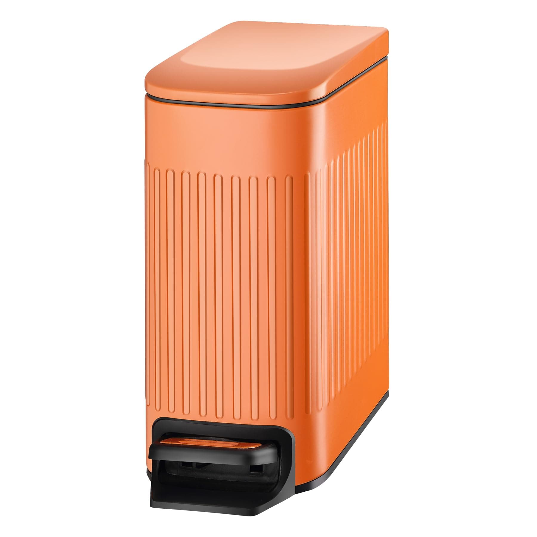 TIPGO Small Bathroom Trash Can with Lid Soft Close, 6 Liter / 1.6 Gallon Stainless Steel Garbage Can with Removable Inner Bucket, Foot Pedal, Slim Trash Cans for Bedroom, Office, Kitchen (Orange)